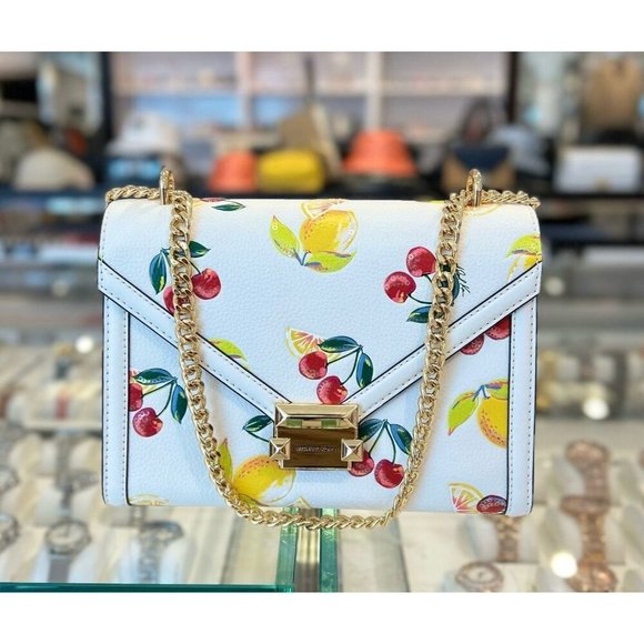 Michael Kors Whitney Medium Sequined Fruit Print Shoulder Bag Purse Optic White - Picture 1 of 11